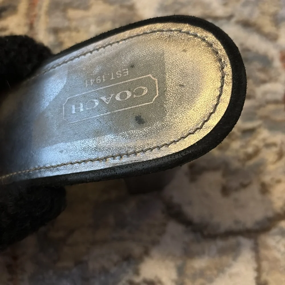 COACH IDYLE Shearling leather black clog heels rare $328 9 silver Designer - Picture 8 of 11